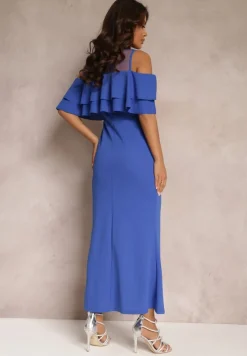 Granatowa Sukienka Taliowana z Falbanką Lariphelia