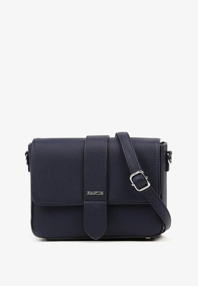 Granatowa Torebka Typu Listonoszka z Klapą Zdobiona Aplikacją Niraline