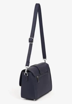 Granatowa Torebka Typu Listonoszka z Klapą Zdobiona Aplikacją Niraline