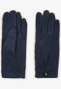 Granatowe Rękawiczki z Bawełną Ozdobione Rombami i Guzikiem Fenemi