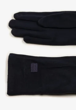 Granatowe Rękawiczki Zimowe z Bawełną Ozdobione Aplikacją Gralemi