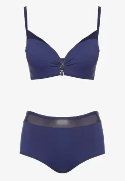 Granatowe Bikini Biustonosz Zdobiony Aplikacją i Majtki Typu Figi Iffirelle