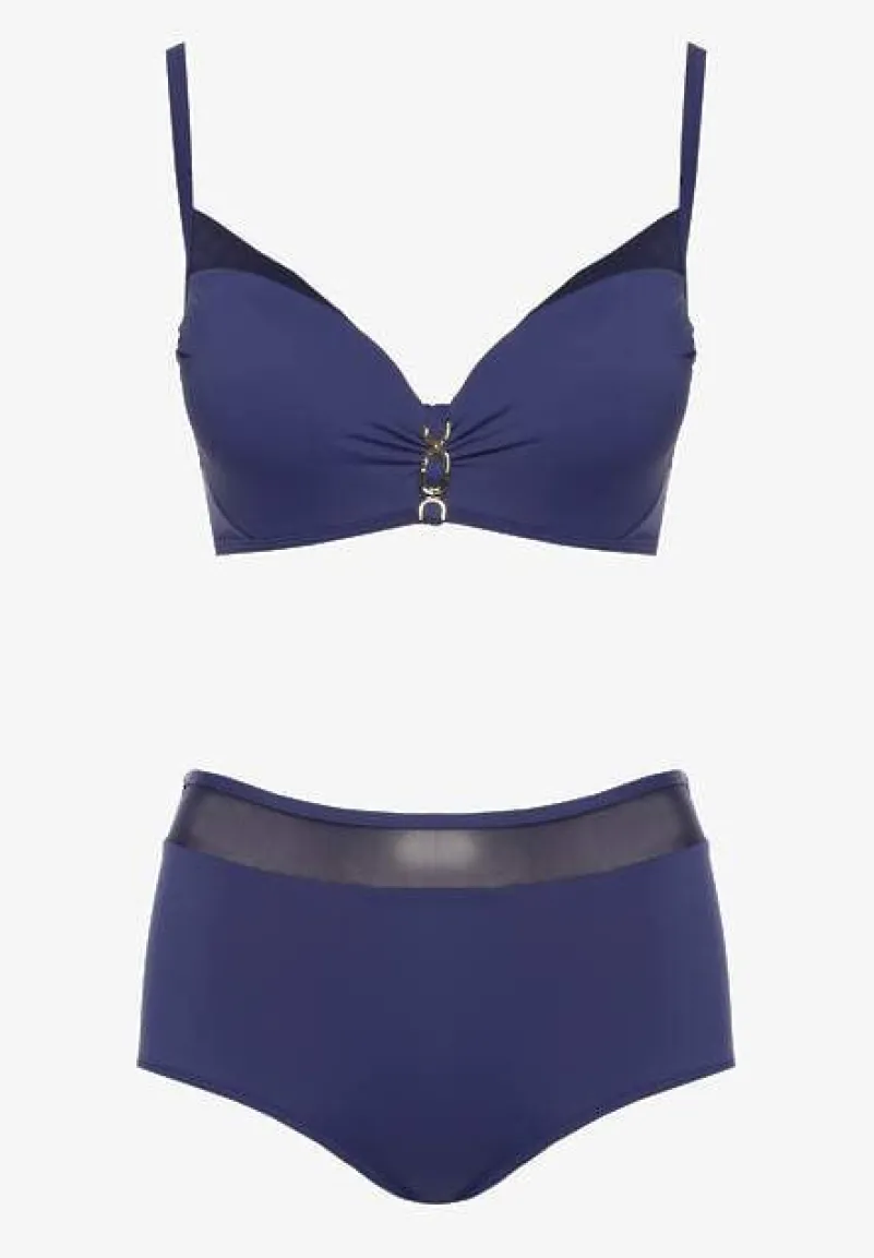 Granatowe Bikini Biustonosz Zdobiony Aplikacją i Majtki Typu Figi Iffirelle