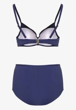 Granatowe Bikini Biustonosz Zdobiony Aplikacją i Majtki Typu Figi Iffirelle