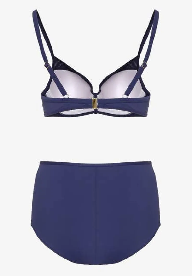 Granatowe Bikini Biustonosz Zdobiony Aplikacją i Majtki Typu Figi Iffirelle