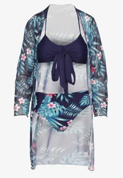 Granatowe Bikini Biustonosz z Wiązaniem i Figi z Dodatkową Siateczkową Narzutką Zarionea