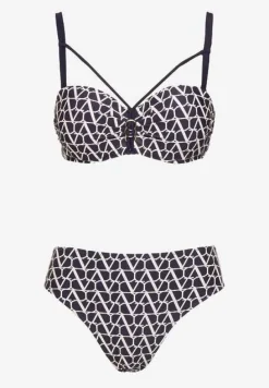 Granatowe Bikini Biustonosz i Majtki Typu Figi w Geometryczny Wzór Linarissa