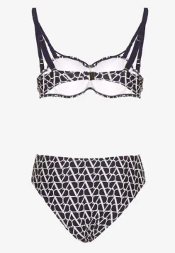 Granatowe Bikini Biustonosz i Majtki Typu Figi w Geometryczny Wzór Linarissa