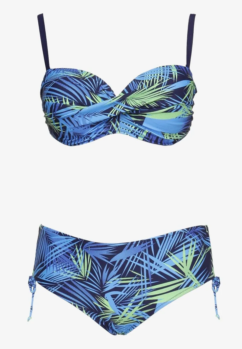 Granatowe Bikini Dwuczęściowe Usztywniany Biustonosz Majtki Figi Seteria