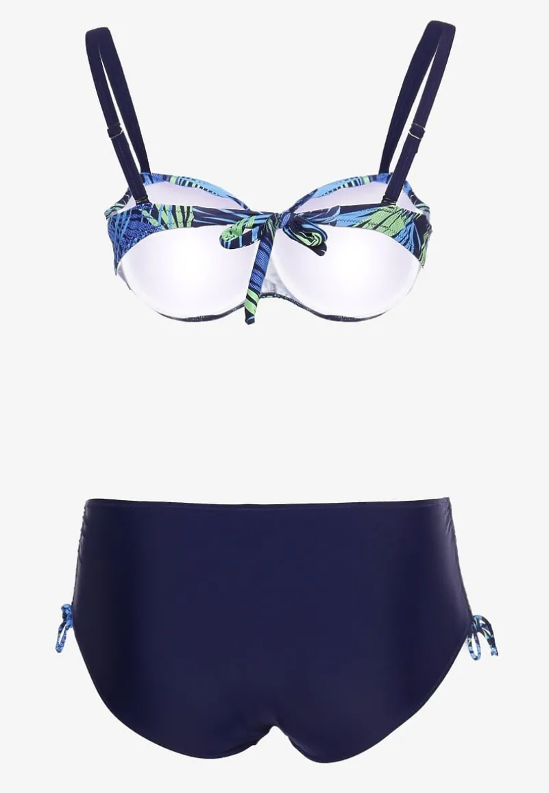 Granatowe Bikini Dwuczęściowe Usztywniany Biustonosz Majtki Figi Seteria