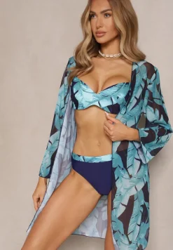 Granatowe Bikini Majtki Figi Biustonosz i Siateczkowa Narzutka Folanisse