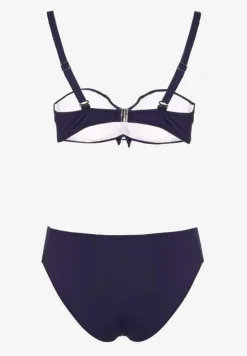 Granatowe Bikini Strój Kąpielowy Dwuczęściowy z Ozdobnym Marszczeniem Nariella