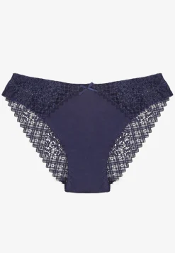 Granatowe Majtki Figi z Bawełny Ozdobione Koronką Elerives