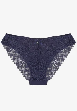 Granatowe Majtki Figi z Bawełny Ozdobione Koronką Elerives