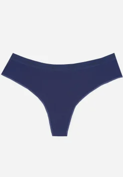 Granatowe Majtki Stringi z Prążkowanego Materiału Wykończone Napisem Briavia
