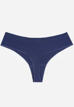 Granatowe Majtki Stringi z Prążkowanego Materiału Wykończone Napisem Briavia