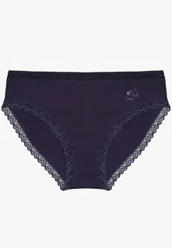 Granatowe Majtki z Bawełny o Kroju Fig z Ozdobną Koronką Talivina