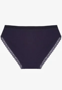 Granatowe Majtki z Bawełny o Kroju Fig z Ozdobną Koronką Talivina