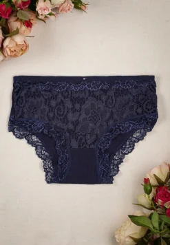 Granatowe Prążkowane Majtki Figi z Ażurową Koronką Liseta