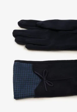 Granatowe Rękawiczki z Bawełną Cyrkoniami i Kokardką Adelirra