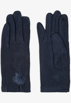 Granatowe Rękawiczki z Bawełną Ozdobione Pomponem i Rozcięciem Zinnaletha