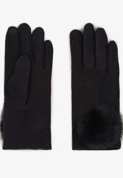 Granatowe Rękawiczki z Bawełną Ozdobione Futrzanym Pomponem Nadelina