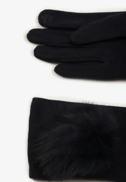 Granatowe Rękawiczki z Bawełną Ozdobione Futrzanym Pomponem Nadelina