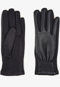 Granatowe Rękawiczki z Marszczonym Wzorem Lynlemi