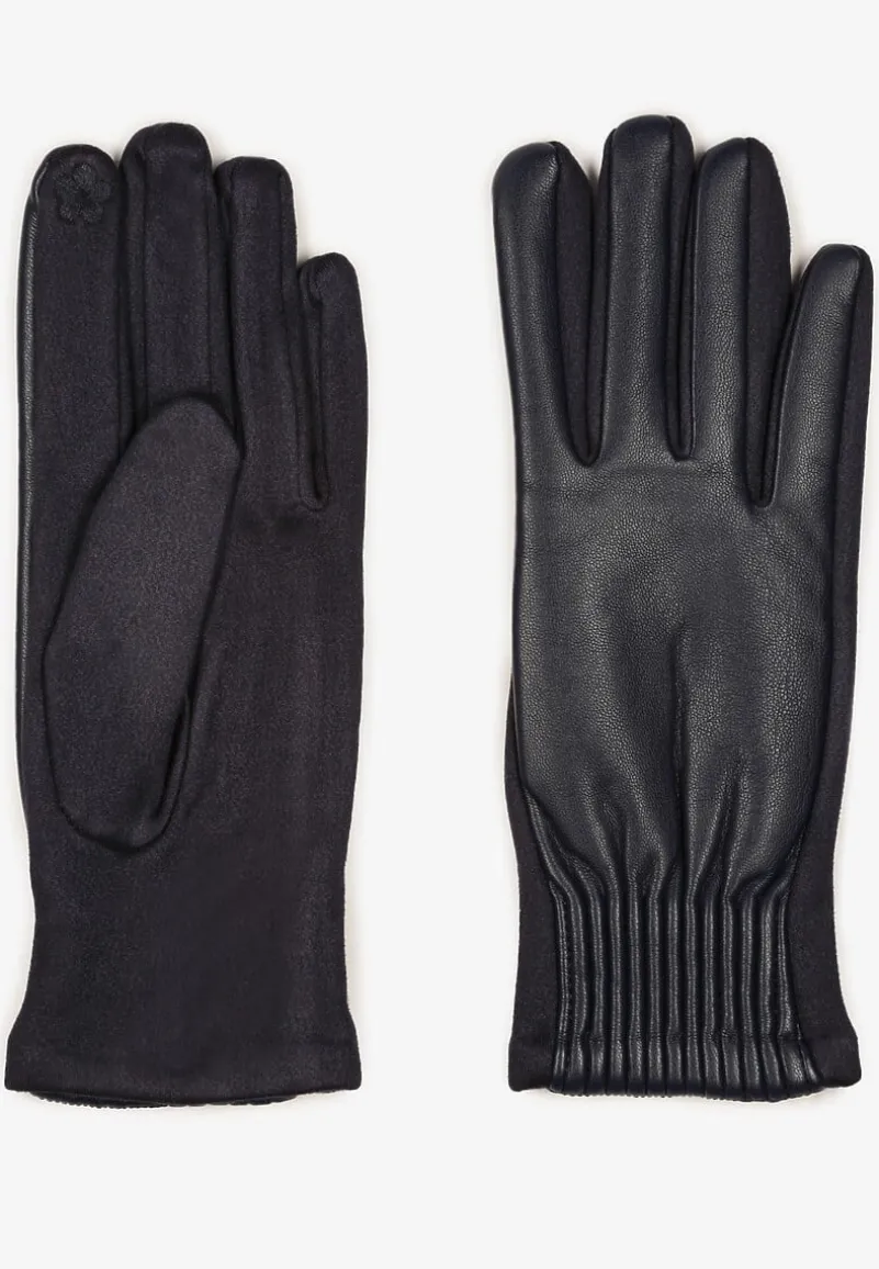 Granatowe Rękawiczki z Marszczonym Wzorem Lynlemi