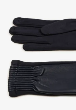 Granatowe Rękawiczki z Marszczonym Wzorem Lynlemi