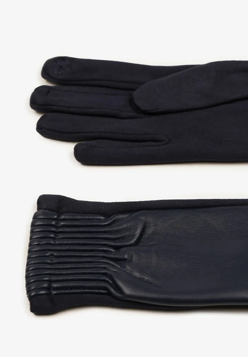 Granatowe Rękawiczki z Marszczonym Wzorem Lynlemi