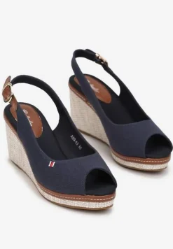 Granatowe Sandały na Koturnie z Okrągłym Noskiem Tiyah