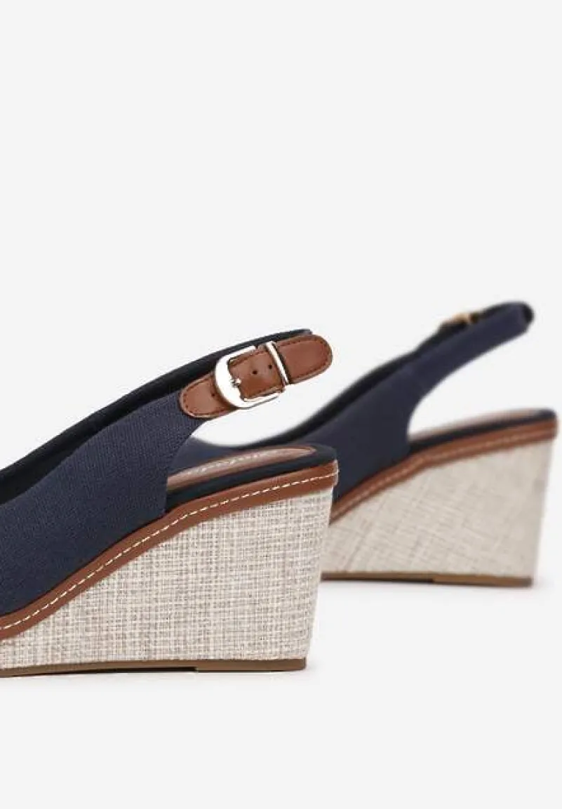 Granatowe Sandały na Koturnie z Okrągłym Noskiem Tiyah