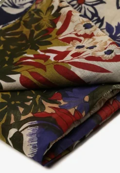 Granatowo-Brązowy Szalik Apaszka z Bawełny w Kwiecisty Wzór Lixia