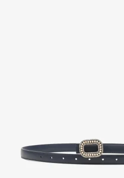 Granatowy Pasek Ozdobiony Metaliczną Klamrą Qitanea