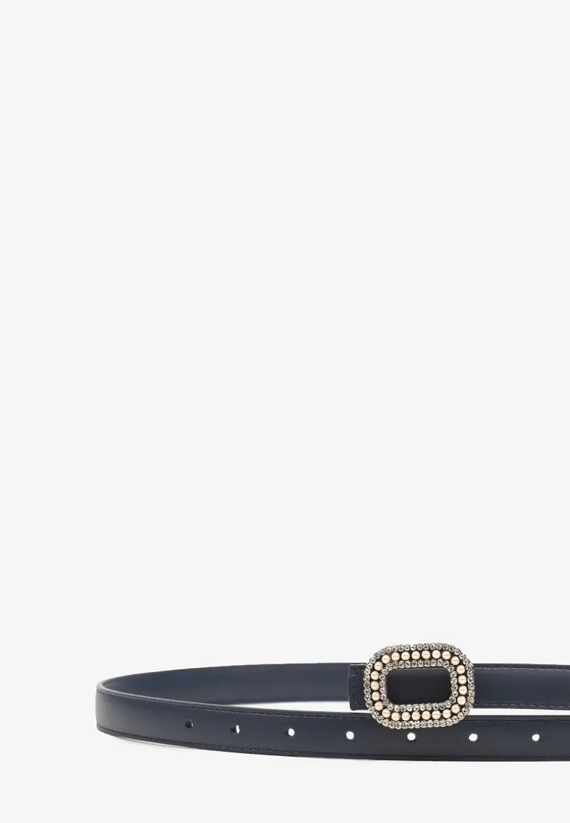 Granatowy Pasek Ozdobiony Metaliczną Klamrą Qitanea