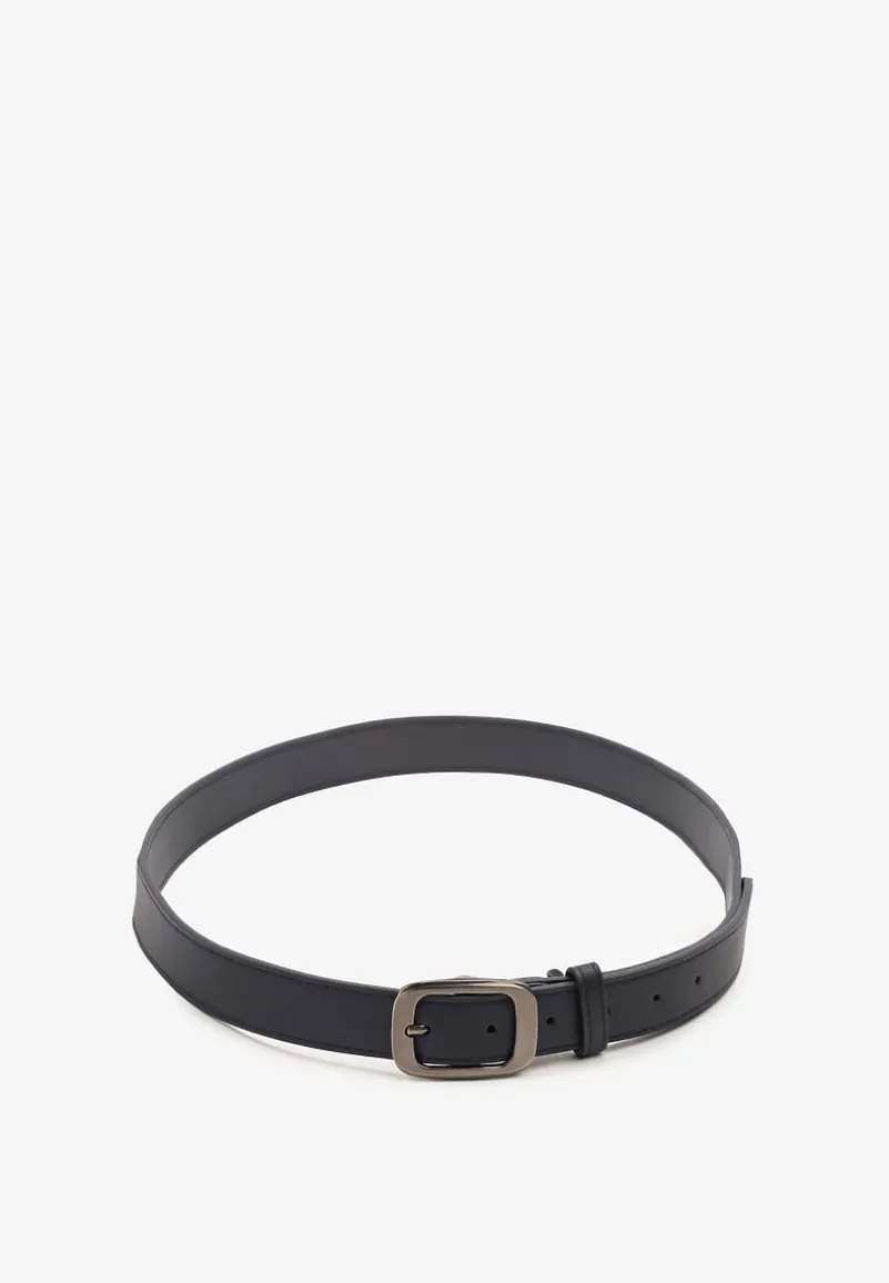 Granatowy Klasyczny Pasek z Klamrą o Geometrycznym Kształcie Revadelle