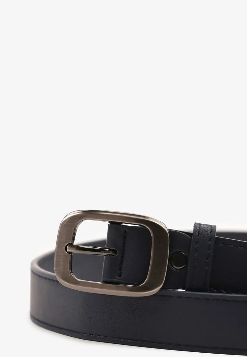 Granatowy Klasyczny Pasek z Klamrą o Geometrycznym Kształcie Revadelle