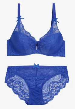 Granatowy Komplet Koronkowy z Kokardkami Majtki typu Figi i Biustonosz Full Cup Iriniues
