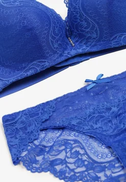 Granatowy Komplet Koronkowy z Kokardkami Majtki typu Figi i Biustonosz Full Cup Iriniues