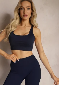 Granatowy Sportowy Biustonosz z Usztywnieniem i Podwójnymi Ramiączkami Ehuntia