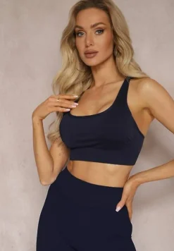 Granatowy Sportowy Biustonosz z Usztywnieniem i Podwójnymi Ramiączkami Ehuntia