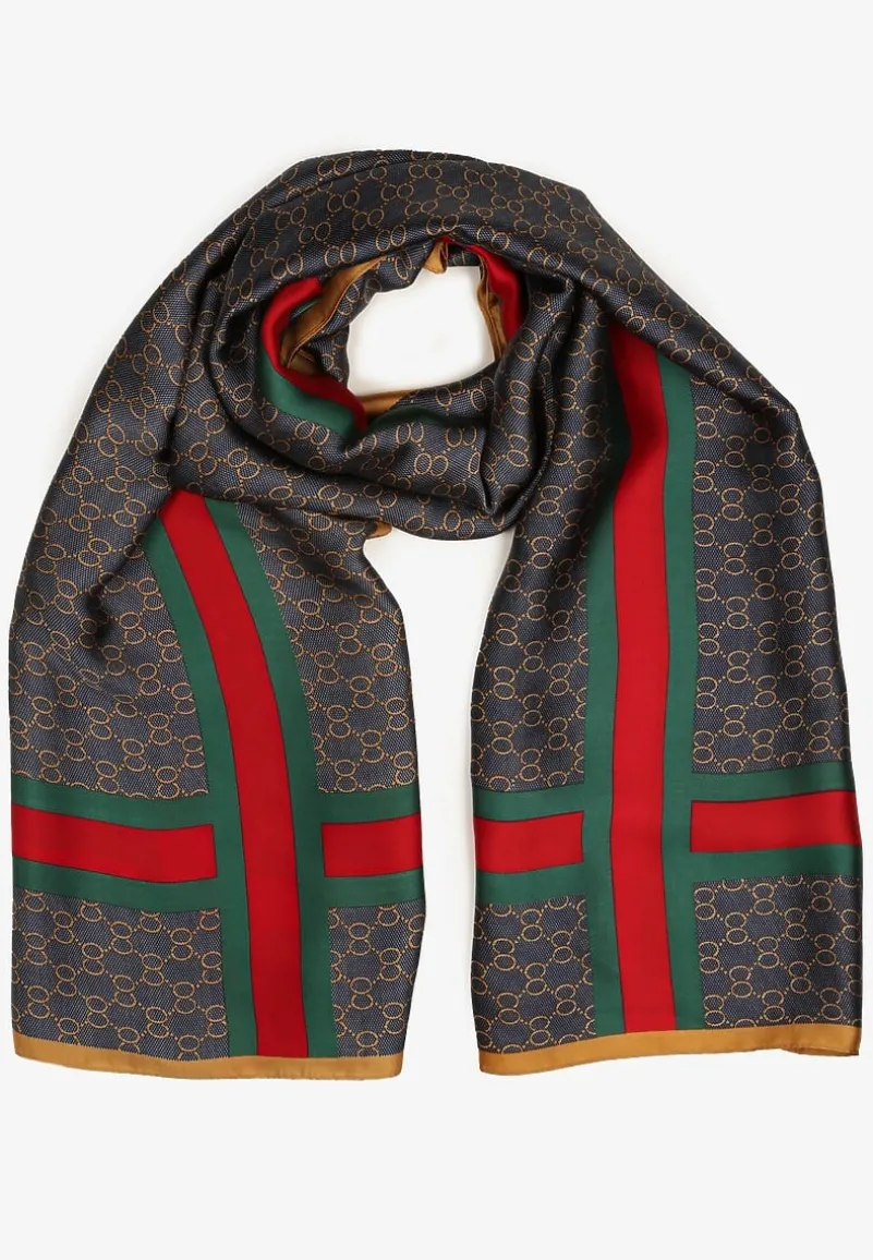 Granatowy Szalik w Paski z Geometrycznym Wzorem Everinae