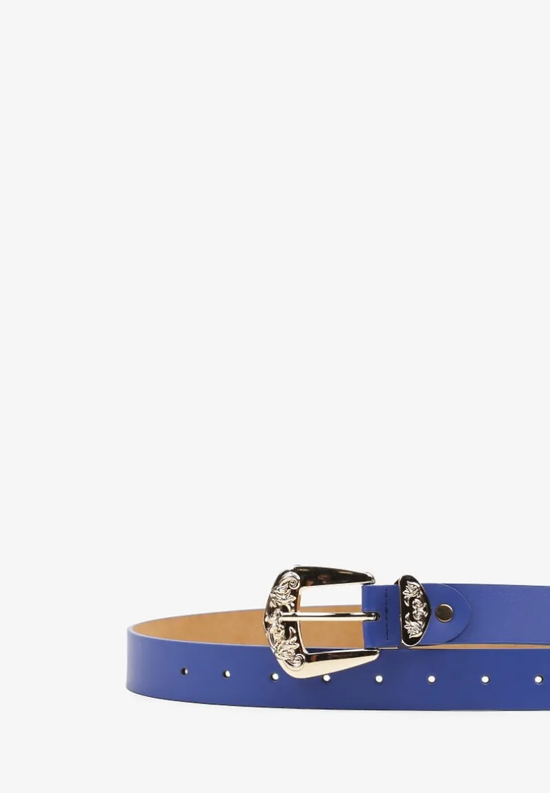 Granatowy Tłoczony Pasek z Metaliczną Klamrą Citanea