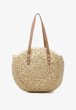 Jasnobeżowa Boho Torebka z Plecionki z Dwoma Uchwytami Zapinana na Suwak Saiph
