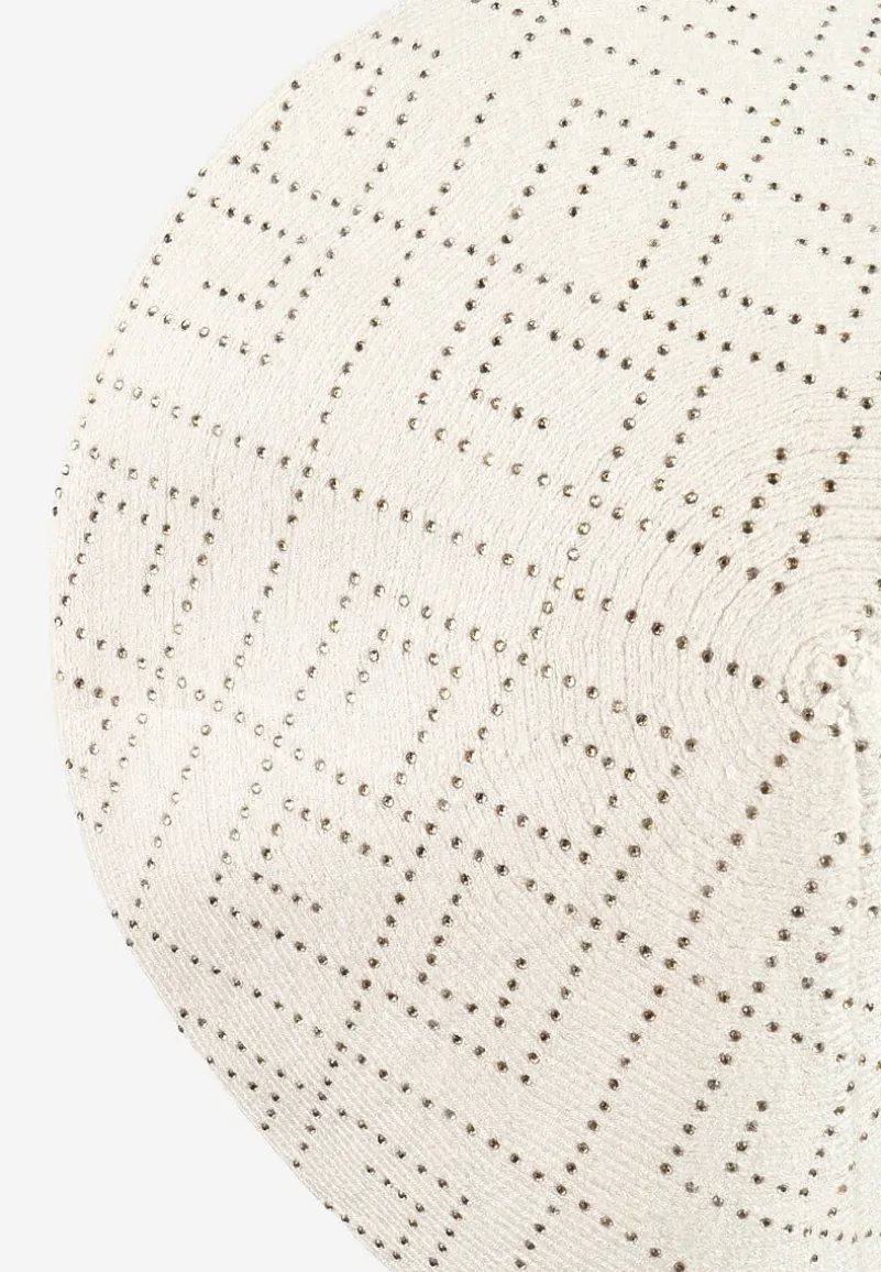 Jasnobeżowa Czapka Beret z Geometrycznym Wzorem z Cyrkoniami Holindia