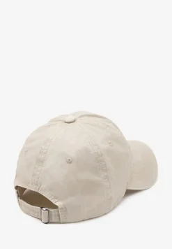 Jasnobeżowa Czapka z Daszkiem w Bawełny Zdobiona Napisem w Stylu Haftu Reioni