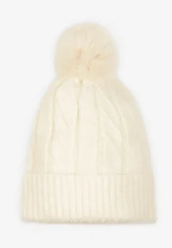 Jasnobeżowa Czapka Zdobiona Warkoczowym Splotem i Pomponem Etarinna