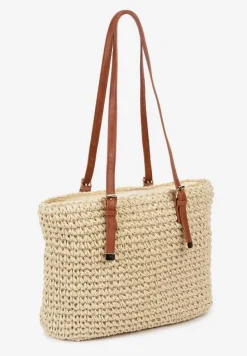 Jasnobeżowa Duża Pleciona Torebka Wykończona Rączkami z Imitacji Skóry Carpinea
