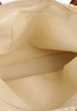 Jasnobeżowa Duża Pleciona Torebka Wykończona Rączkami z Imitacji Skóry Carpinea